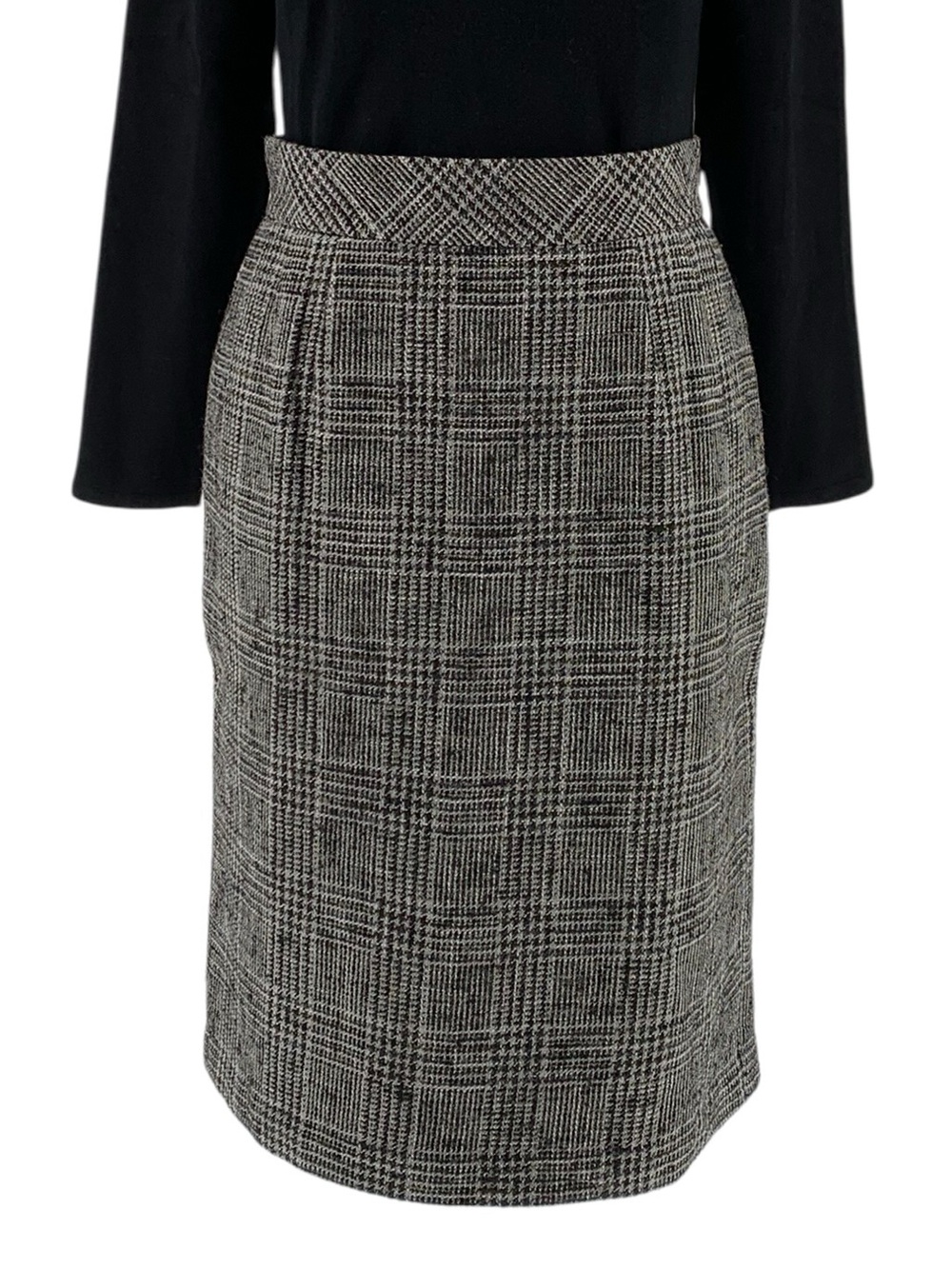 Y2K Talbots Black & White Glen Plaid 85% Wool Pencil Skirt (Academia Holiday)